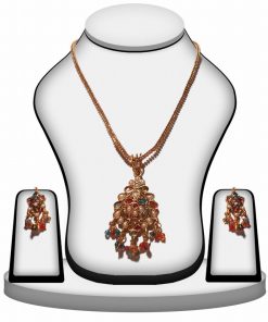 Multicolor Fancy Indian Polki Pendent Set with Antique Polish-0