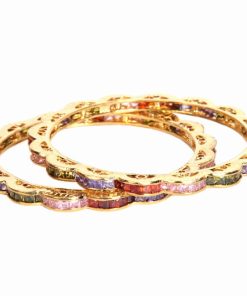 Party Wear Pair of AD Bangle in Multi-Colored CZ Stones for Women-194