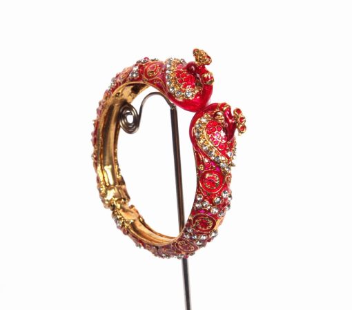 Party Wear Designer Peacock Bangle in Red Stones-0