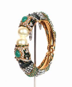Buy Party Wear Fashion Bangle Green with Stones and Pearls-0