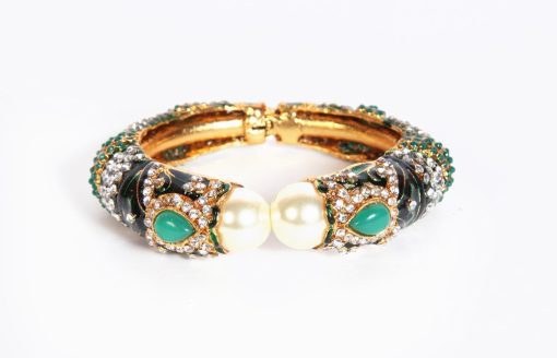 Buy Party Wear Fashion Bangle Green with Stones and Pearls-120