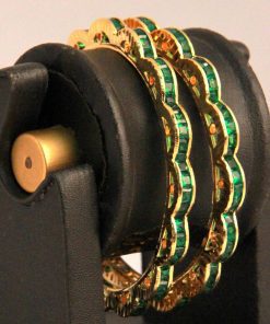 Party Wear Curvy Fashion Bangles in Green AD Stones-0