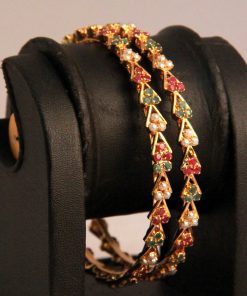 Party Wear Gold Plated Fashion Bangles in Ruby, Emeralds and Pearls -0