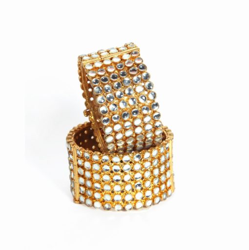 Broad Party Wear Six Line Kundan Bangles in White Stones-0