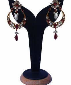 Party Wear Stylish Kundan Earrings in Red and White Stones for Girls-0