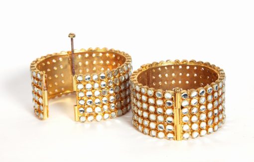 Broad Party Wear Six Line Kundan Bangles in White Stones-159