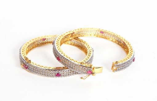 White and Pink CZ Bridal Bangles in AD Stones for Women-157