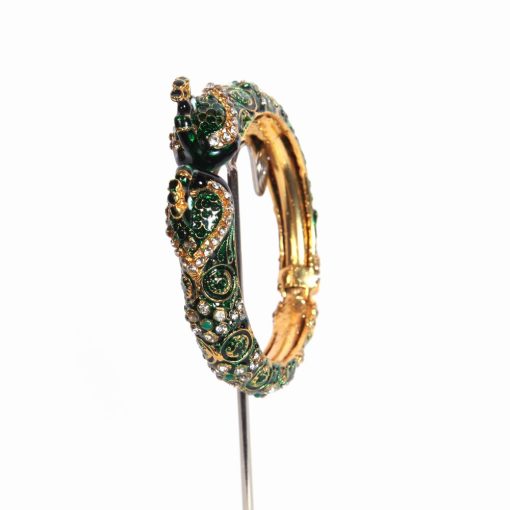 Peacock Bridal Bangle with Green and White Stones from India-0