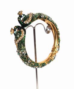 Peacock Bridal Bangle with Green and White Stones from India-139