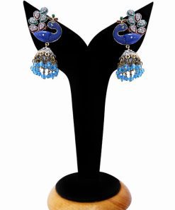 Posh Peacock Earrings in Turquoise Stones from India-0