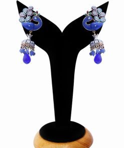 Peacock Earrings for Women in Beautiful Blue Beads from India-0