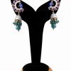 Classy Peacock Style Women Jhumkas in Red, White and Green Stones-0