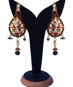Polki Earrings for Women in Red, Green and White Stones-0