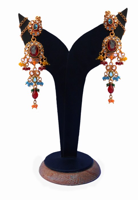 Polki Earrings for Women in Mulit-Colored Stones for Parties-0