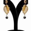 Posh Women Earrings in Black Stone and Golden Pattern-0