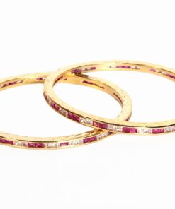 Beautiful Pair of AD Bangles in Red and White CZ Stone Pattern-199