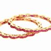 Designer Pair of Red CZ Stone AD Bangles from India for Weddings-0