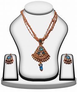 Royal and stylish Polki Pendant Set in Turquoise Stone-0
