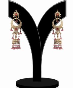 Beautiful Ruby and White Stone Victorian Earrings for Girls from India-0