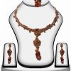 Shop Online Brown Stone Fashion Necklace Set with Earrings and Maang Tikka-0
