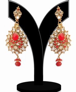 Sparkling Girls Earrings in Red and White Stones for Parties-0