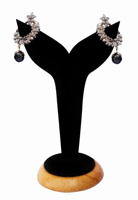 Sparkling Girls Earrings in Black Stones with Antique Polish-0