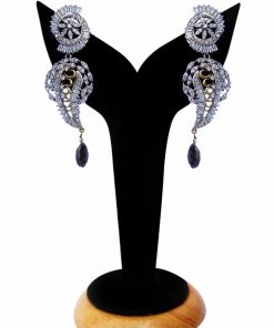 Stylish American Diamond Earrings in Black and White Stones for Parties-0