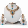 Turquoise Bridal Necklace Set with Earrings and Tikka for Girls-0