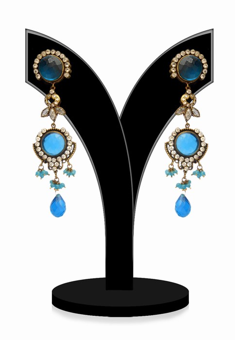 Gorgeous Turquoise and White Stone Victorian Party Earrings-0