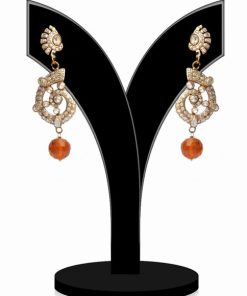 Classy Victorian Style Women Jhumkas in Orange Stones from India-0