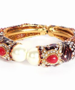 Women’s Fashion Bangle in Red with Blue and White Stones-0
