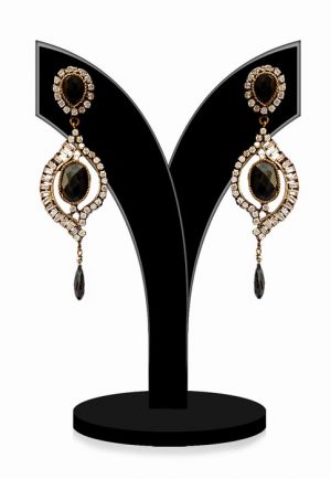 Fashion Earrings for Women in Black and White Stones-0