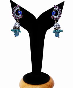 Peacock Shaped Women Jhumkas in Multicolored Beads from India-0