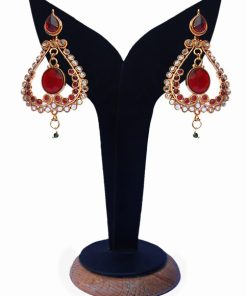 Red and White Enticing Women Polki Jhumkas from India-0