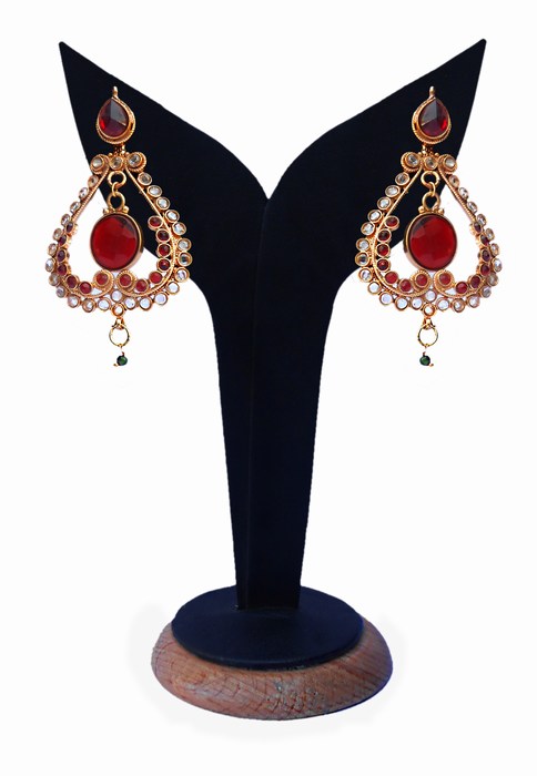Red and White Enticing Women Polki Jhumkas from India-0