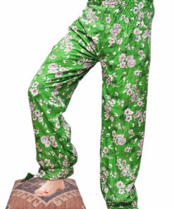 Beautiful Bright Green Baggy Harem Leggings with White Flowery Print-0