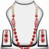 Elegant Beaded Necklace Set With Earrings in Orange, Red and Pink Kundan Stones-0