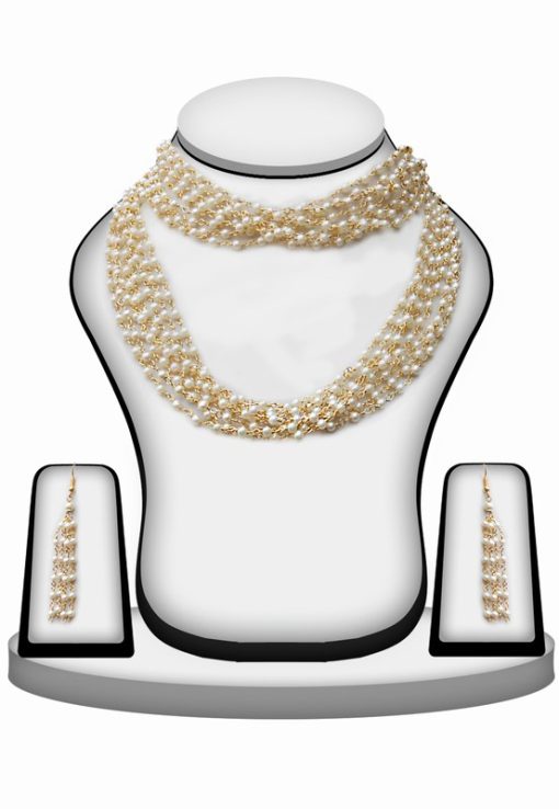 Elegant Pearl Beads Necklace Set With Earrings for Wedding-0