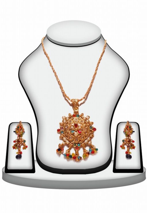 Beautiful Fancy Polki Necklace Set with Earrings in Multi-Color Stone-0