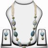 Beautiful Bridal Necklace Set with Earrings in Blue Beads with Kundan Work-0