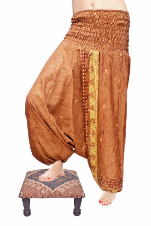 Beautiful Handmade Brown Thai Harem Pants With Embroidery Design-0