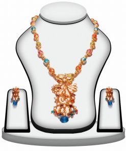 Buy Online Multi-Color Polki Necklace Set with Fashion Earrings -0