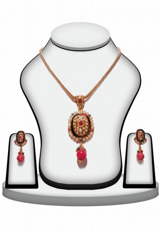 Buy Polki Necklace Set Online in Red and Green Stone-0