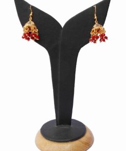 Latest Design Jhumka Earrings from India in Red Stone for Special Occasions-0