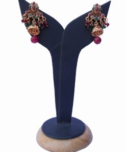 Shop Online Latest Design Polki Earrings from India in Red and Green Stones-0