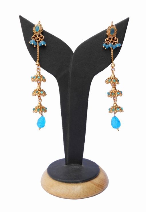 Buy Online Classic Designer Chain Style Earrings with Turquoise Stones-0