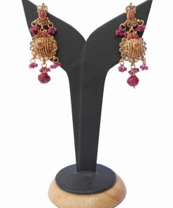 Elegant Designs Red and White Stones Hanging Polki Earrings-0