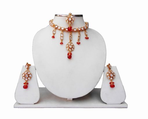 Buy Designer Kundan Necklace Set with Earrings and Tika From India-0