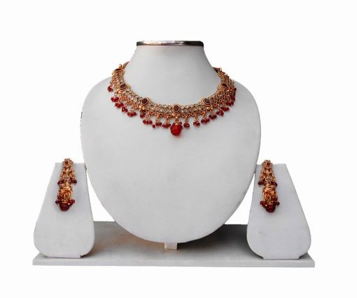 Buy Designer Semi Precious Stone Necklace Set with Lovely Earrings-0