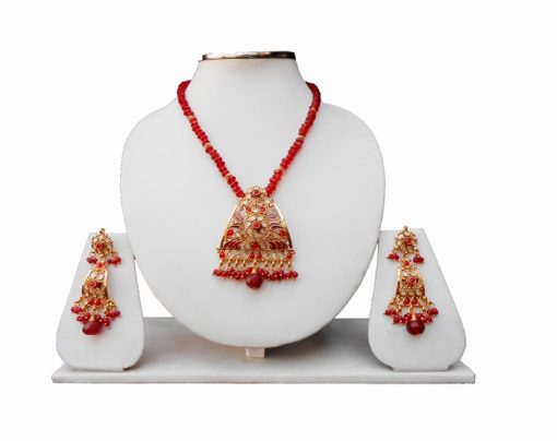 Buy Online Vibrant Maroon Polki Pendant Set With Designer Earrings-0
